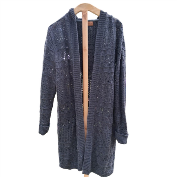 POL Sweaters - POL Charcoal Open Knit Hooded Cardigan Sweater Sz.M